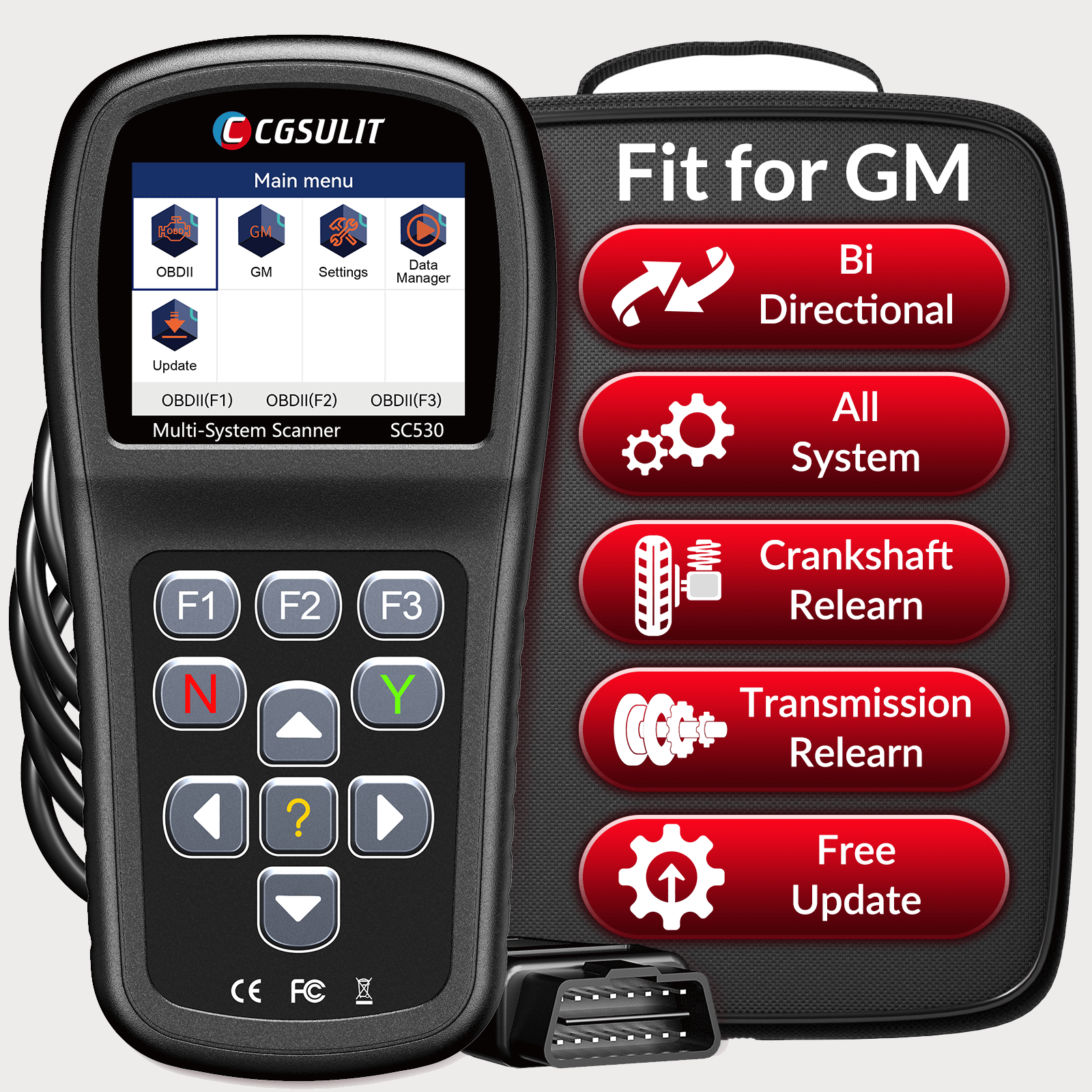 CGSULIT SC530 GM(Chevrolet/ Buick/GMC) OBD2 Scanner with Crankshaft Relearn ABS SRS Transmission Bi-directional Scan Tool with No Subscription Fee