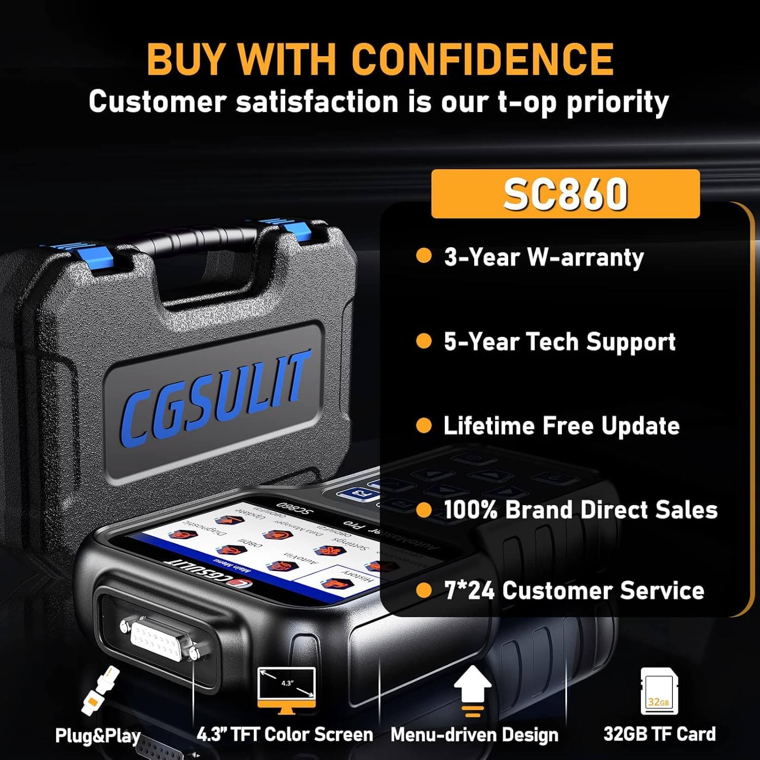 cgsulit sc860 car diagnostic tool has three year warranty