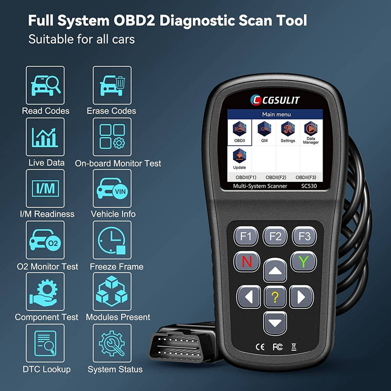 SC530 OBDII code reader support 10 OBD2 modes. It quickly turns off the Check Engine Light(MIL) and helps you pass the smog check.