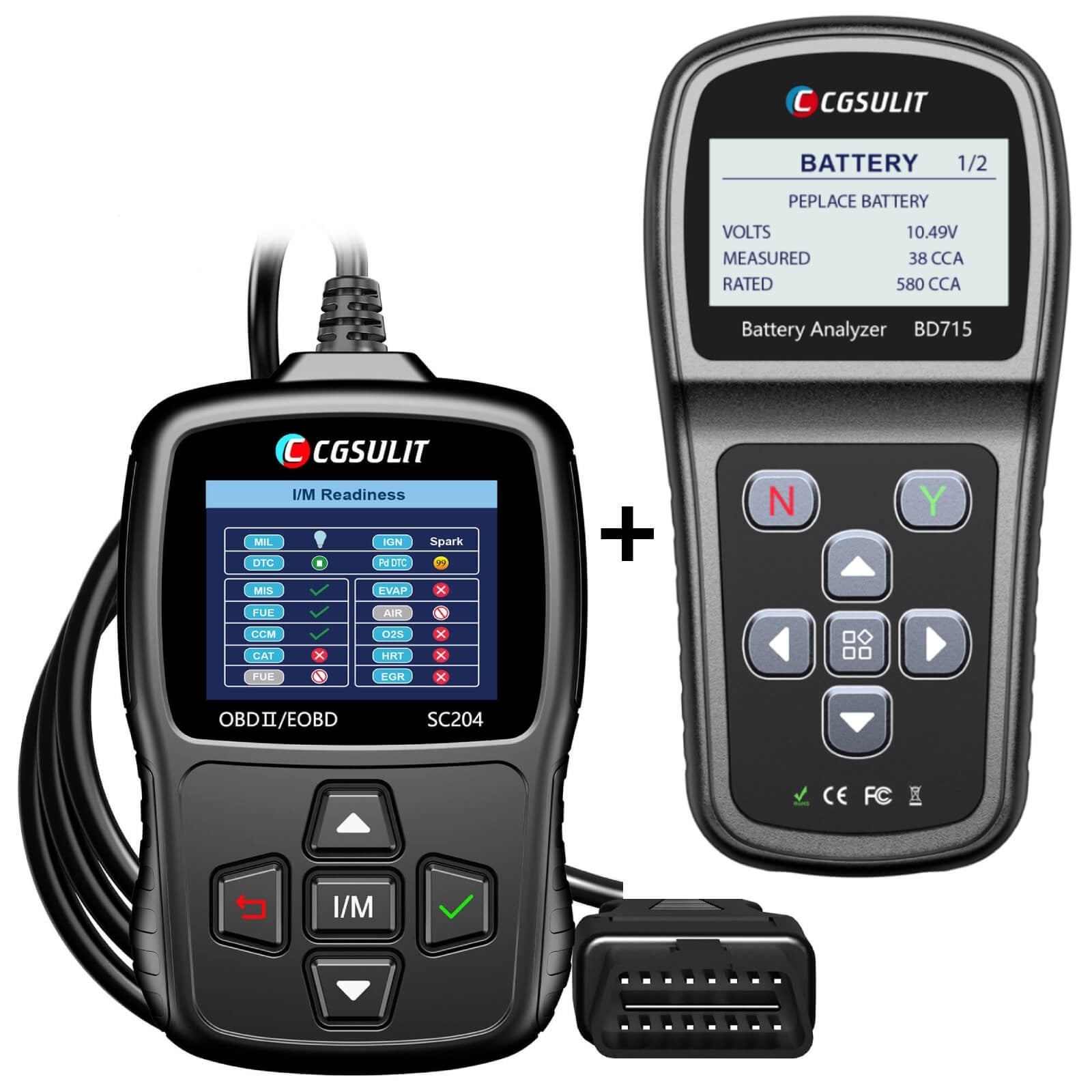 CGSULIT SC204 OBD2 EOBD Scanner Engine Code Reader+BD715 Battery Tester