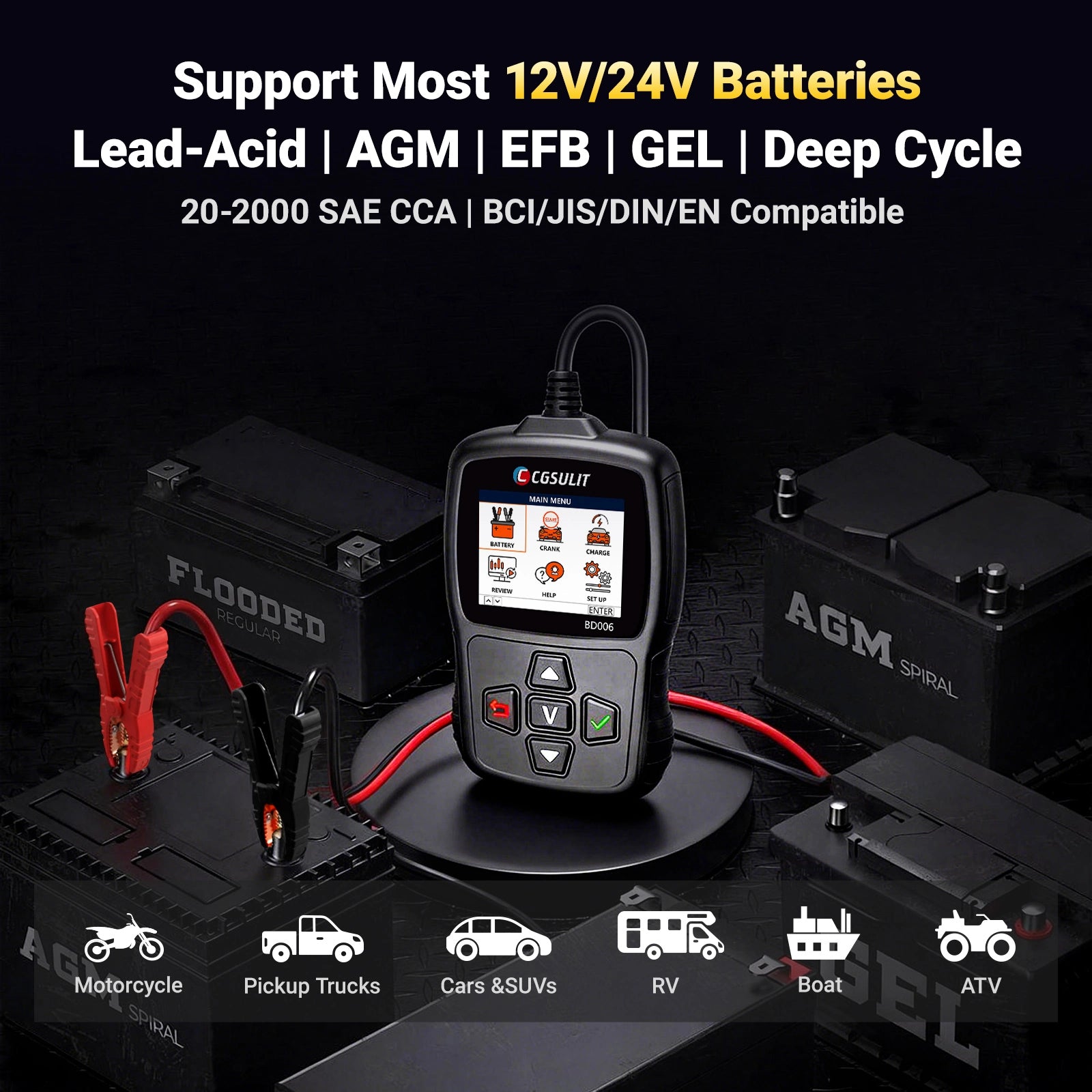 cgsulit bd006 car battery tester dianose 12v 24v battery