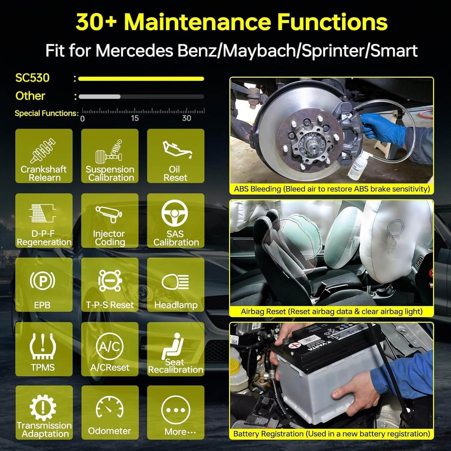 cgsulit sc530 mercedes benz obd2 scanner supports over 30 maintenance functions