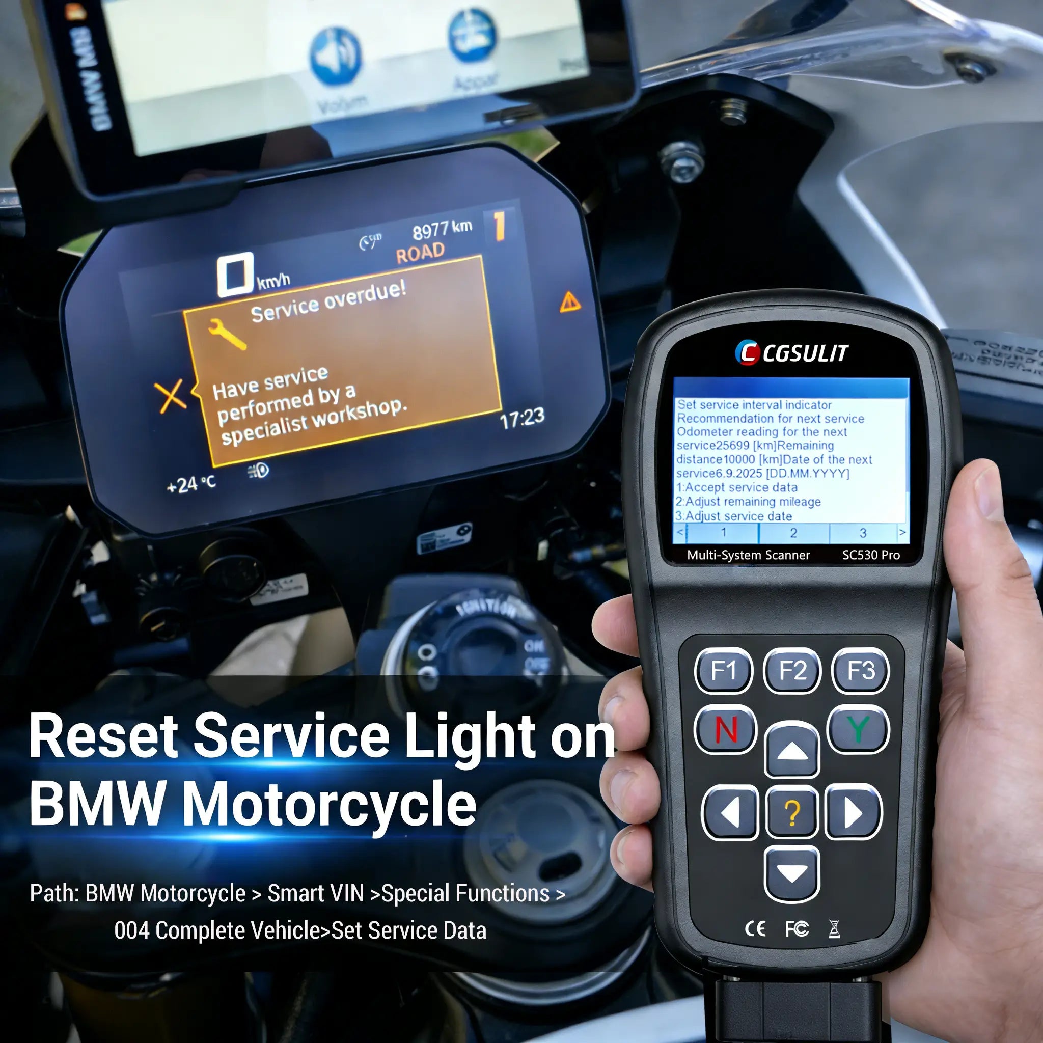 reset serivice light on bmw motorcycle with CGSULIT SC530 PRO