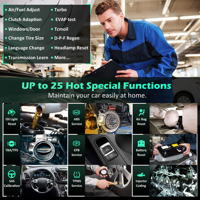 CGSULIT SC530 VW Scan Tool has 26+ special functions. Get your service done efficiently and effortlessly. It performs oil light reset, abs bleeding, air bag reset, TBA/TPS, EPB service, battery reset, sas calibration, TPMS service, injector coding and more functions.
