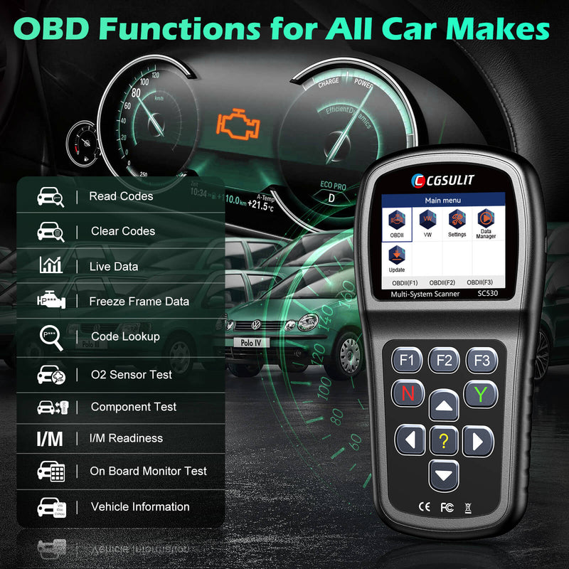 SC530 OBDII code reader support 10 OBD2 modes. It quickly turns off the Check Engine Light(MIL) and helps your car pass the smog check.