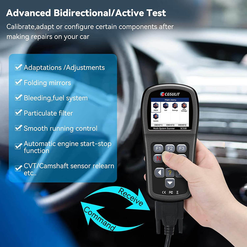 SC530 Bi-directional scan tool sends commands to the vehicle ECU for component testing, which helps to quickly find out the cause of the problem.