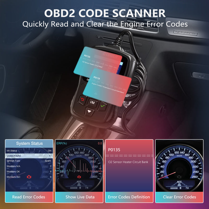 CGSULIT SC204 OBD2 CODE READER-Quickly read and clear the engine error codes.